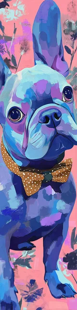 Free dog bookmarks featuring a blue french bulldog on peachy pink